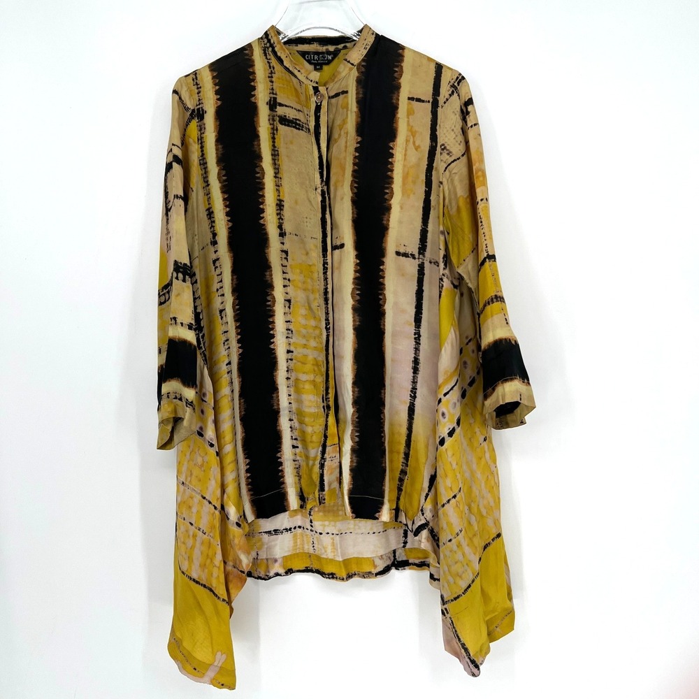 Citron Tunic Top Womens M Yellow Artsy Lagenlook Art To Wear Bohemian